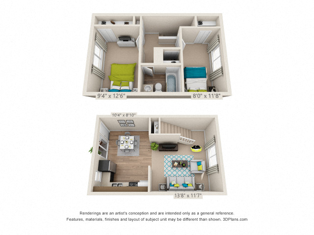 Floor plan for 2 beds, 1 bath, 800 sqft